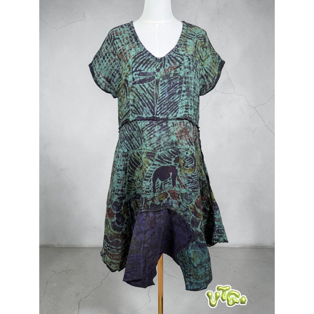 Vtg SPIRIT OF COURAGE Nnamdi Ibenagu Dress M African Batik Elephant Cotton